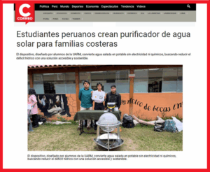 Estudiantes de Ingeniería Industrial UARM crean purificador solar que convierte agua salada en potable para ayudar a familias costeras del Perú.